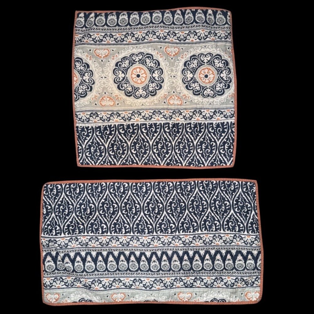 Pottery Barn Pia 100% Cotton Decorative Pillow Sham Set Blue & Orange Pattern